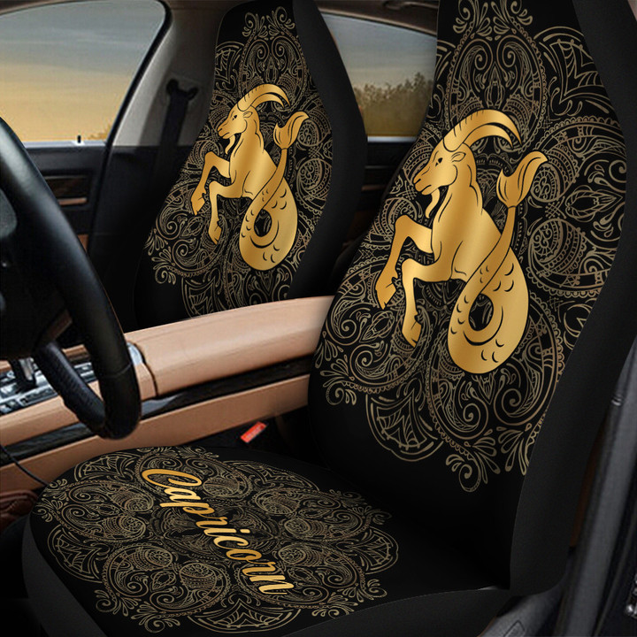 Capricorn Zodiac Mandala Golden Pattern Car Seat Cover