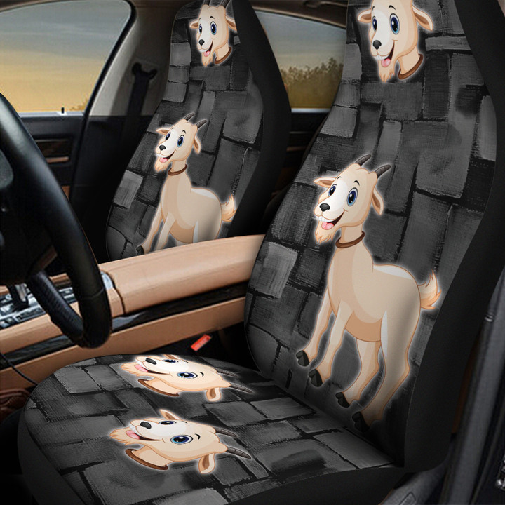 Goat With Rectangle Shapes In Black And Gray Background Car Seat Covers