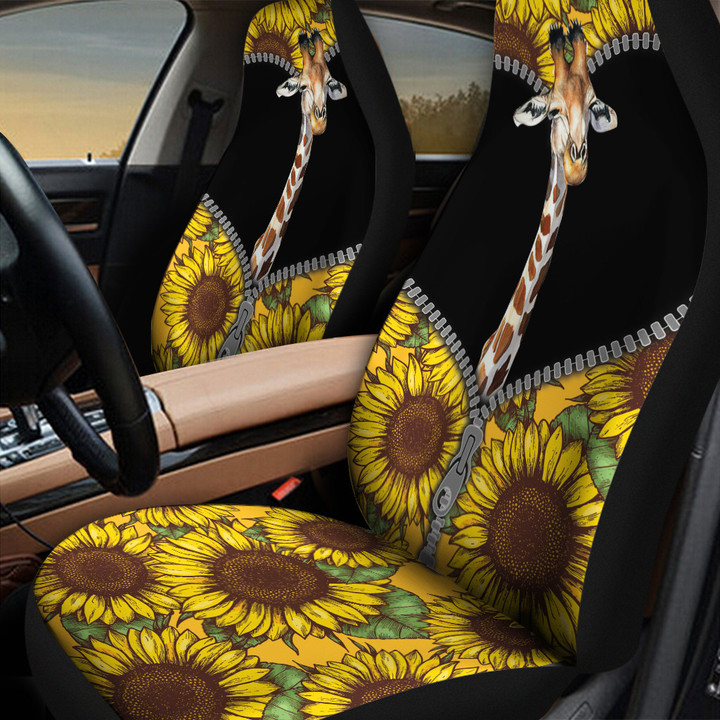 Giraffe Zipper Front Sunflower Yellow And Black Car Seat Cover