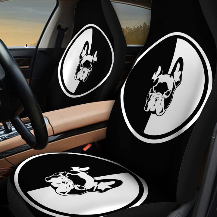 French Bulldog Circle Shapes In Black And White Background Car Seat Covers