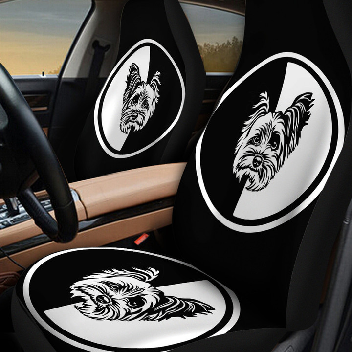 Yorkie Circle Shapes In Black And White Background Car Seat Covers