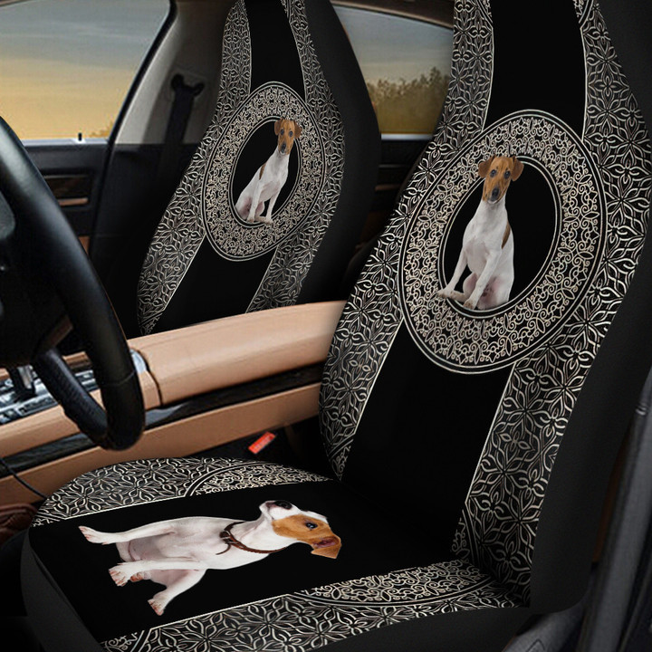 Jack Russel Paisley Pattern In Black And White Background Car Seat Covers
