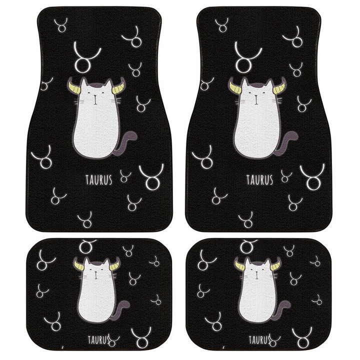 Cute Taurus Cat Horoscope Symbol Pattern Black Car Mats