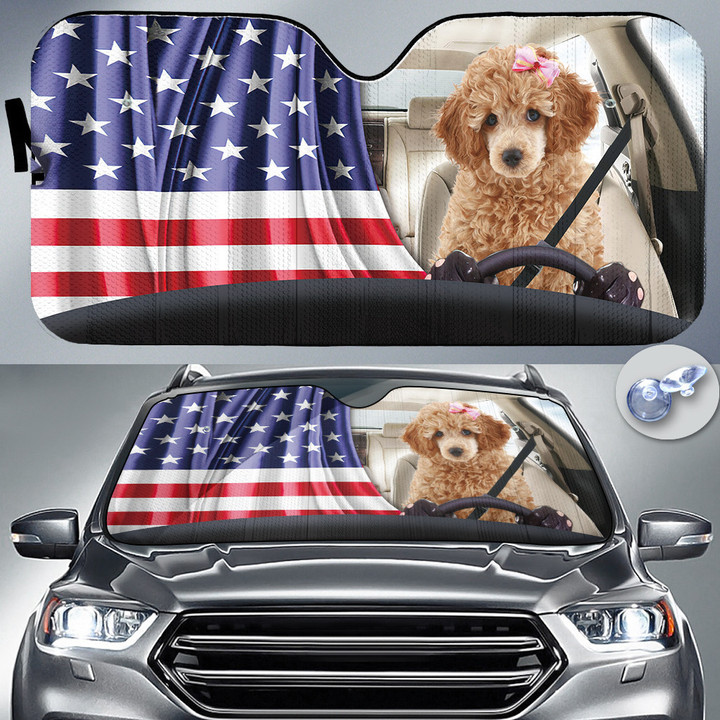 Toy Poodle America Flag Driving Car Sun Shades Cover