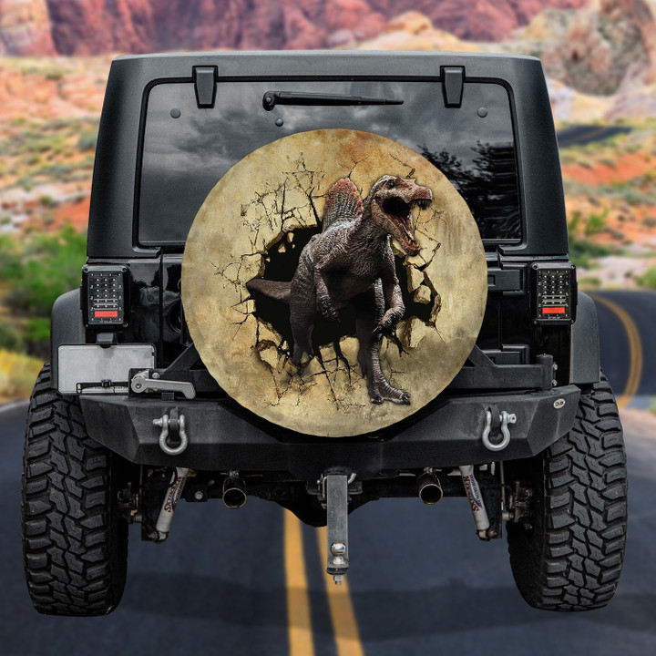 Spinosaurus Dinosaur Breaking The Yellow Wall Effect Spare Tire Cover