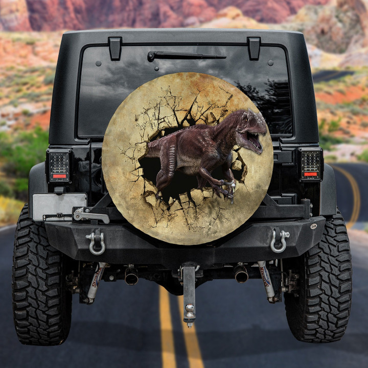Allosaurus Dinosaur Breaking The Yellow Wall Effect Spare Tire Cover