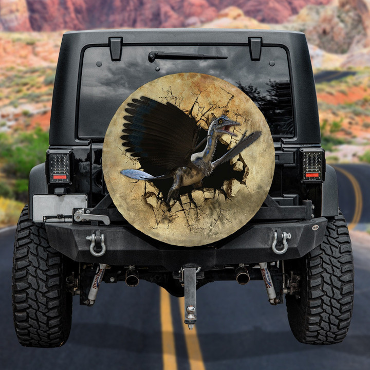 Archaeopteryx Dinosaur Breaking The Yellow Wall Effect Spare Tire Cover