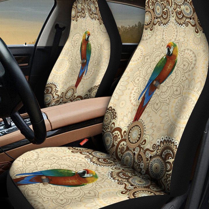 Macaw Paisley Pattern In Black And White Background Car Seat Covers