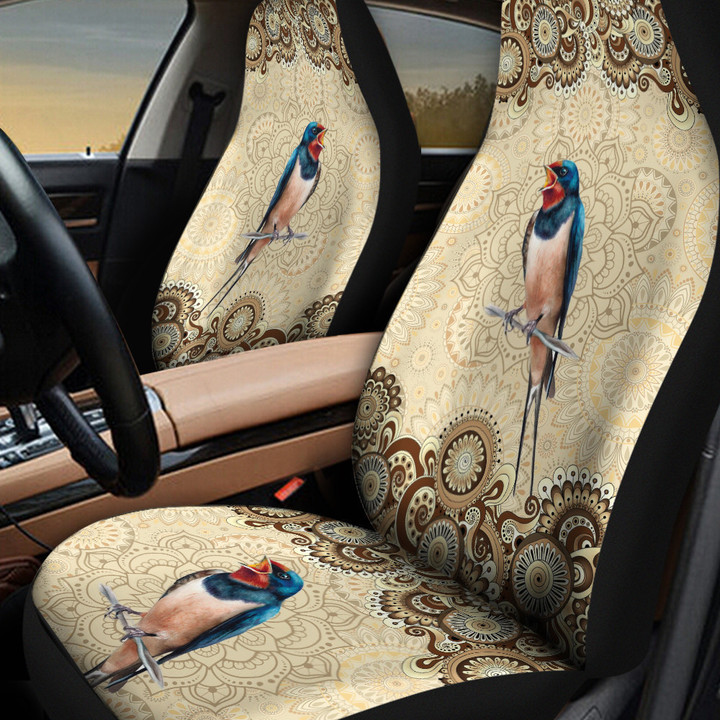 Swallow Paisley Pattern In Black And White Background Car Seat Covers
