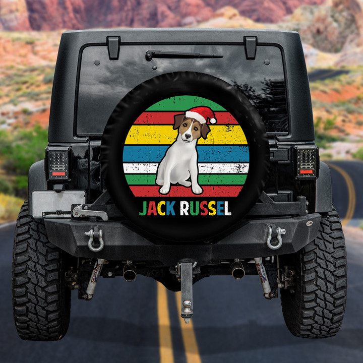 Christmas Jack Russel Dog Decoration Colorful Background Spare Tire Cover