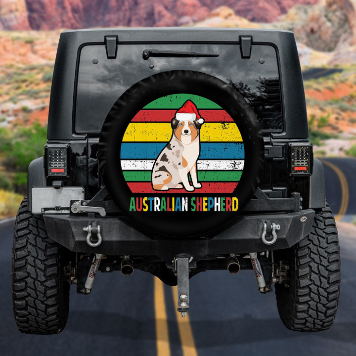 Christmas Australian Shepherd Dog Decoration Colorful Background Spare Tire Cover