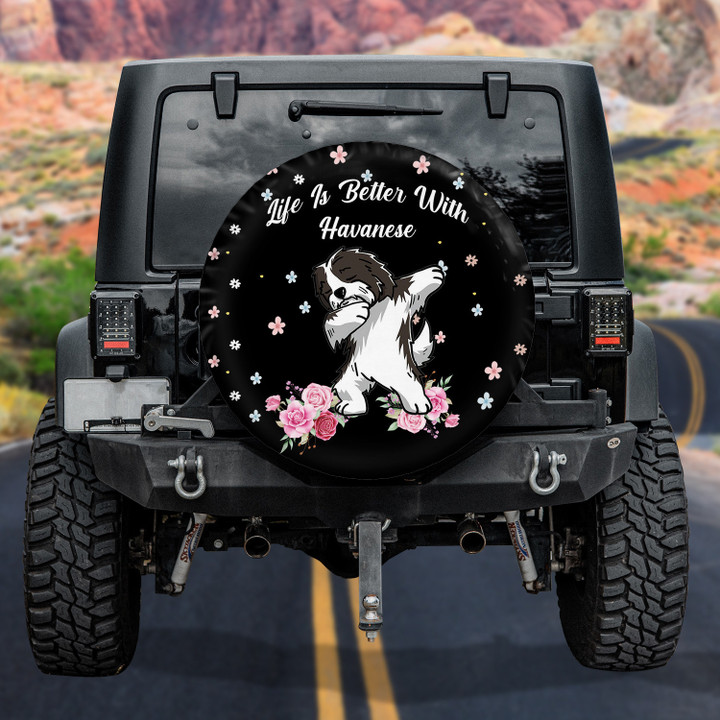 Havanese Life Is Better Dog Flower Pattern Car Spare Tire Cover