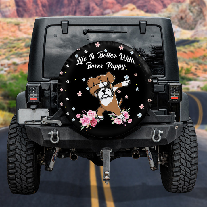 Boxer Puppy Life Is Better Dog Flower Pattern Car Spare Tire Cover