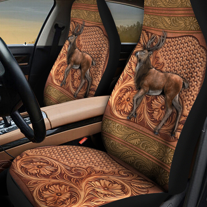 Deer Flower Leather Carving Pattern Car Seat Cover