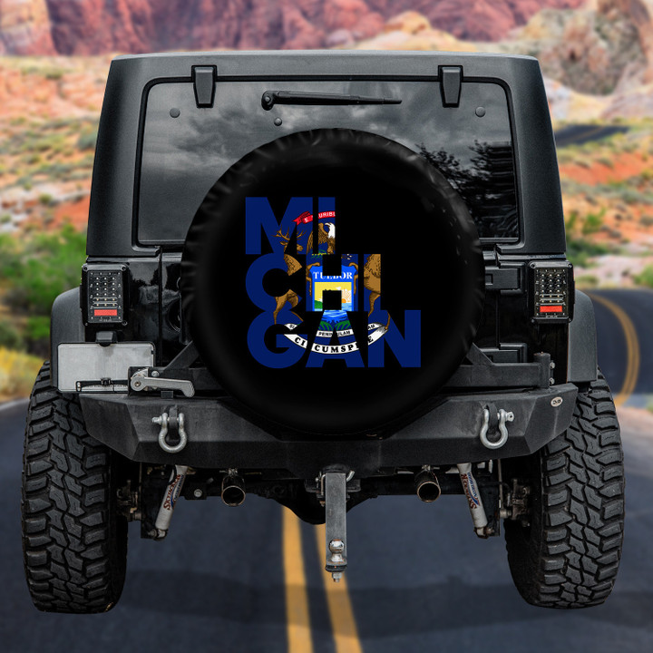 Michigan Flag Color Inside State Flag Car Spare Tire Cover