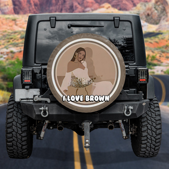 Lady With Flower Bag Art I Love Brown White And Brown Car Spare Tire Cover