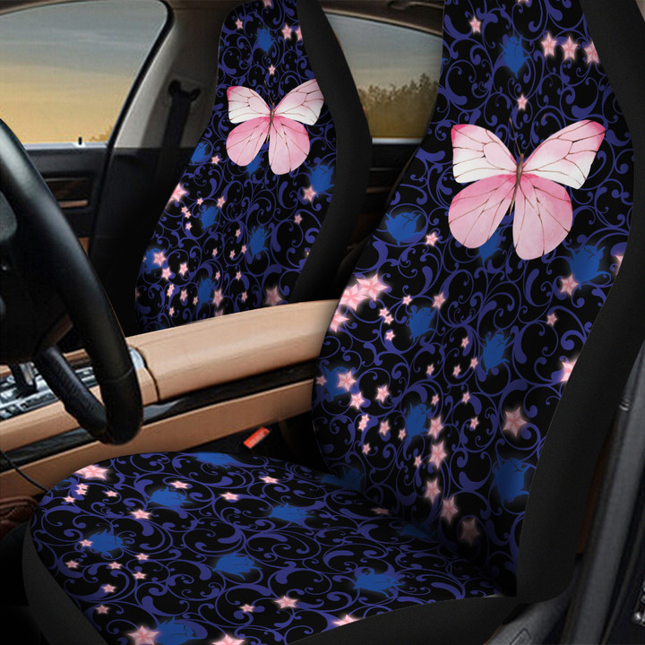 Pinky Butterfly And Pink Star In Purple Background Car Seat Covers