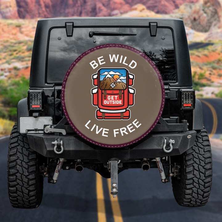 Get Outside Red Travel Backpack Be Wild Live Free Car Brown Spare Tire Cover