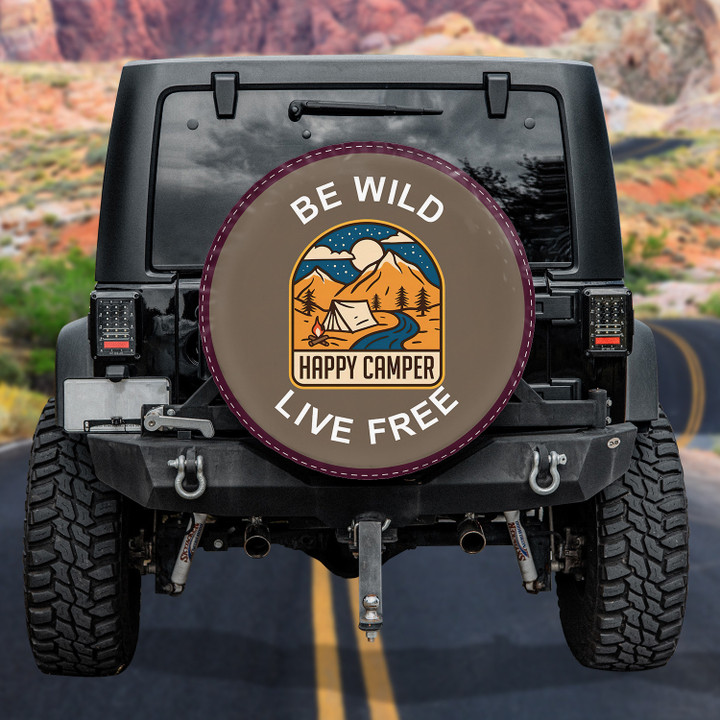 Happy Camper Art Be Wild Live Free Car Brown Spare Tire Cover