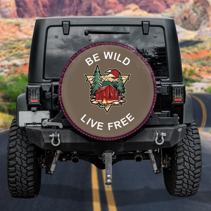 Tent And Camp Fire Art Be Wild Live Free Car Brown Spare Tire Cover