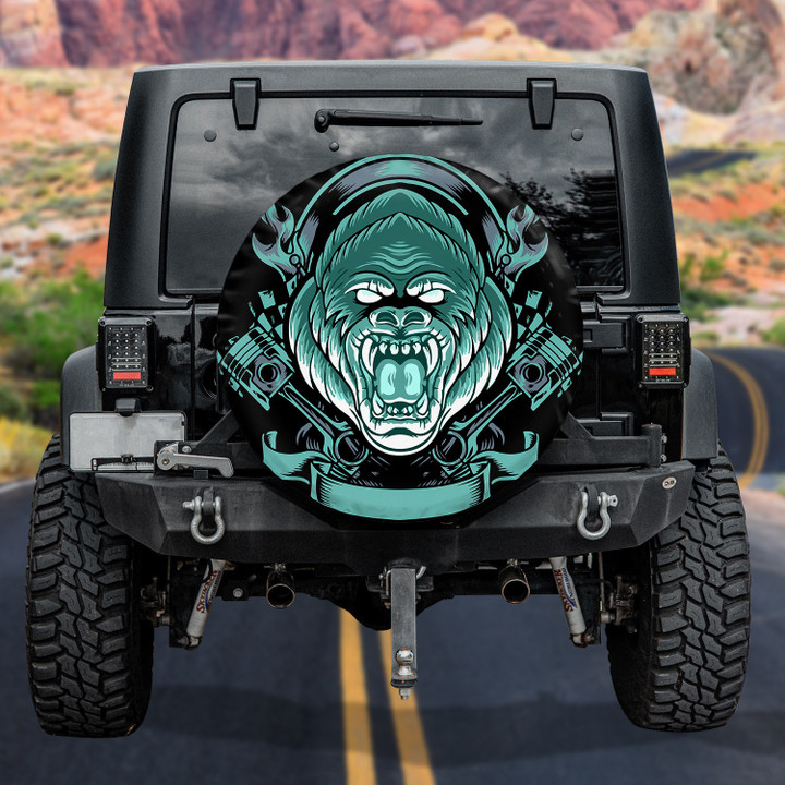 Green Gorilla Head Angry Car Engine Spare Tire Cover