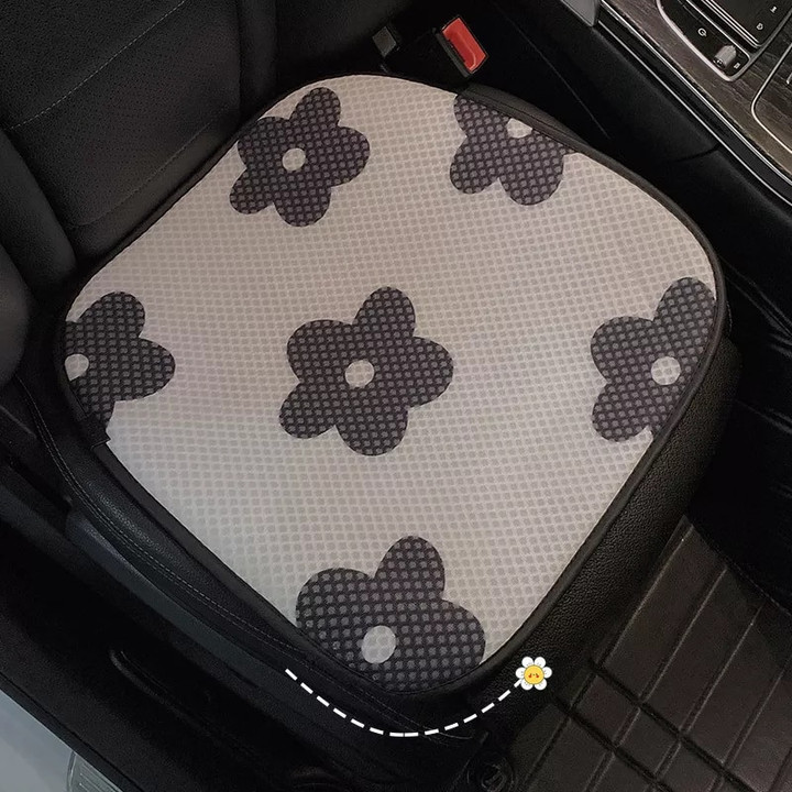 Black And White Universal Cartoon Flower Summer Cool Ice Silk Breathable Anti-slip Car Seat Cover