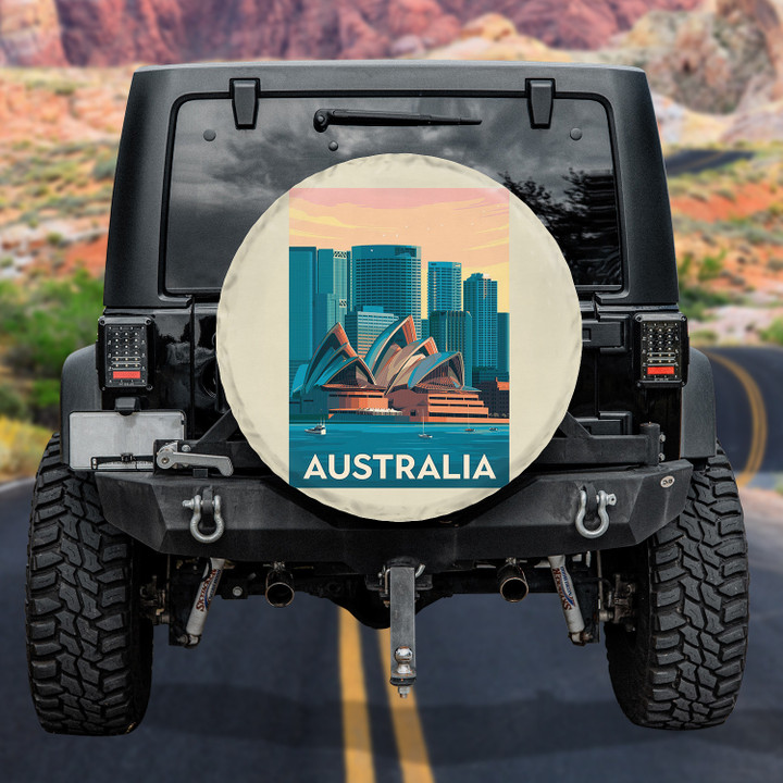Australia Signature Destination Poster Light Brown Spare Tire Cover