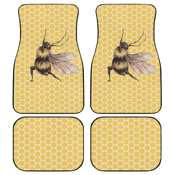 Funny Bee Practicing Yoga Yellow And White Hive Pattern Car Mats