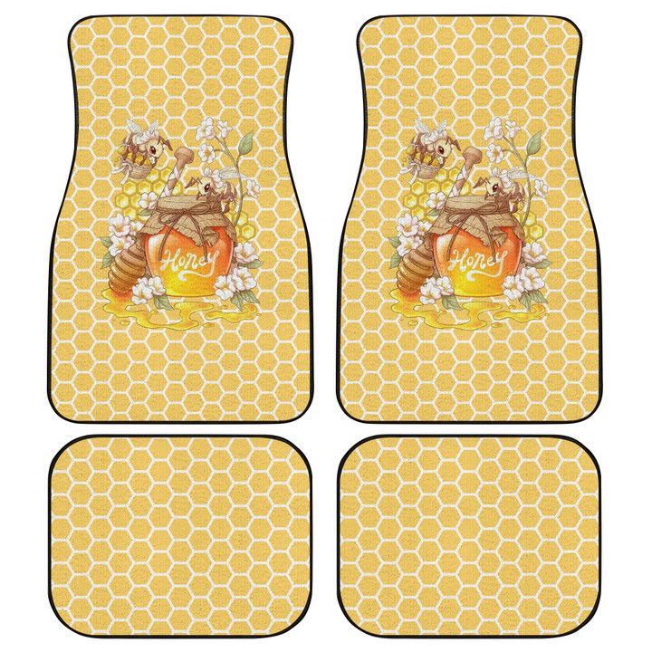 Bee And Honey Art Yellow And White Hive Pattern Car Mats