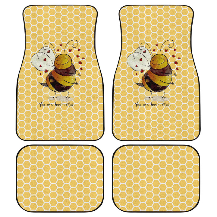 You Are Beeatiful Bee Art Yellow And White Hive Pattern Car Mats