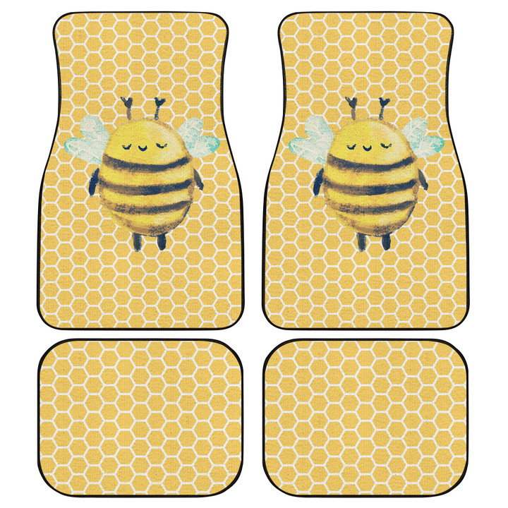 Giant Bee Flying Art Yellow And White Hive Pattern Car Mats