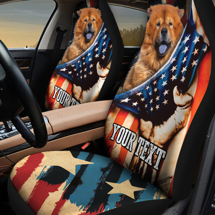 Chow Chow Custom Name America Flag Car Seat Covers