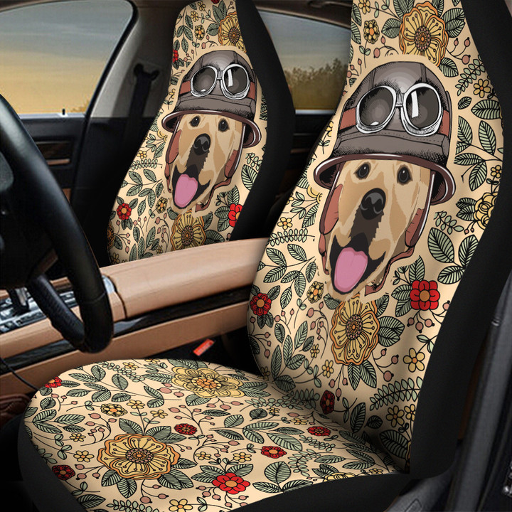 Labrador Cute Helmet Flower Pattern Car Seat Covers