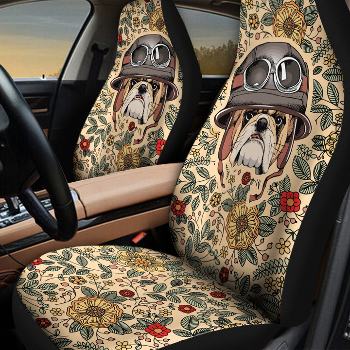 French Bulldog Cute Helmet Flower Pattern Car Seat Covers