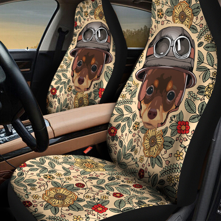 Chihuahua Cute Helmet Flower Pattern Car Seat Covers