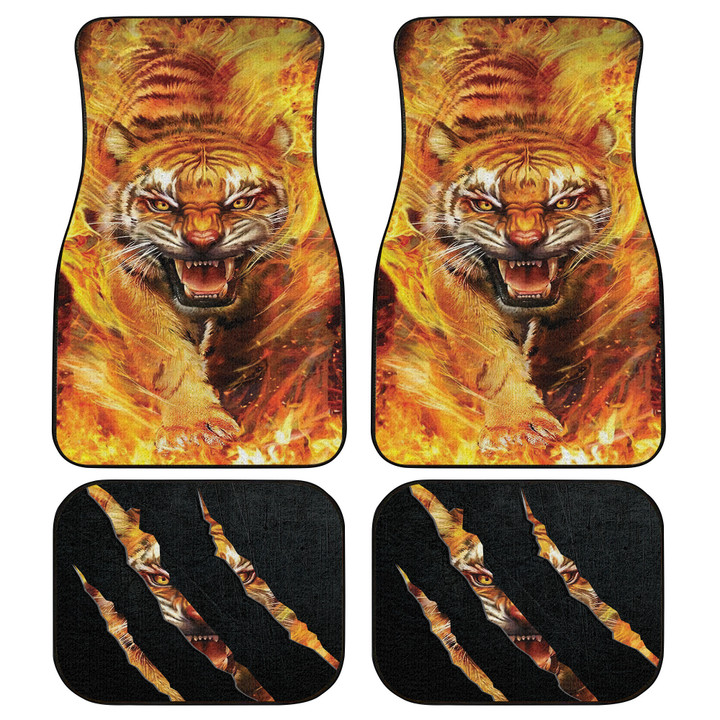 Tiger And Scratch Flame Pattern Black Car Mats