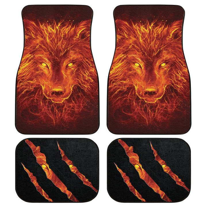 Wolf And Scratch Flame Pattern Black Car Mats