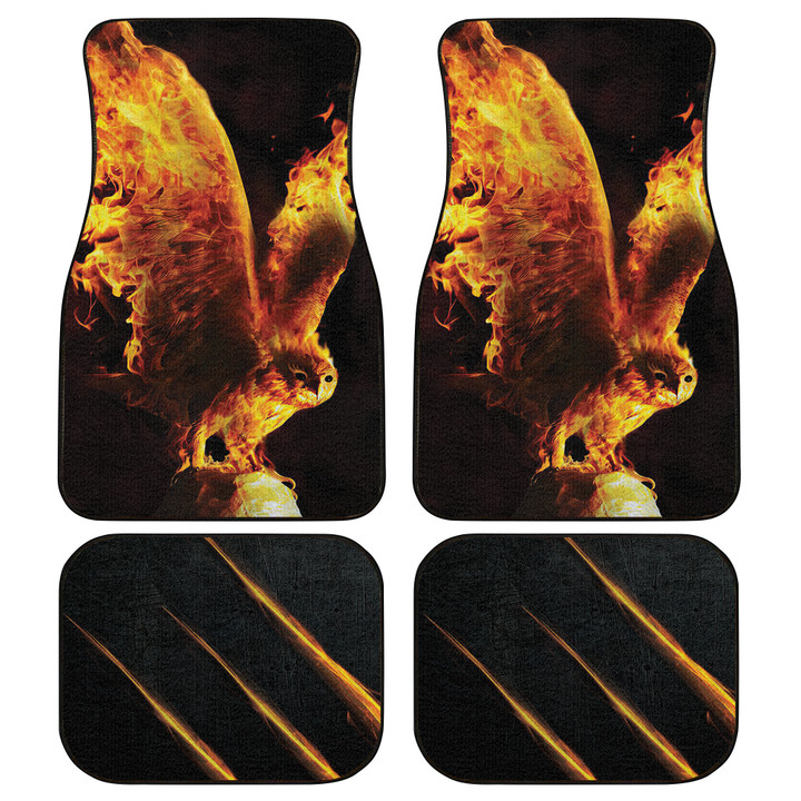 Owl And Scratch Flame Pattern Black Car Mats