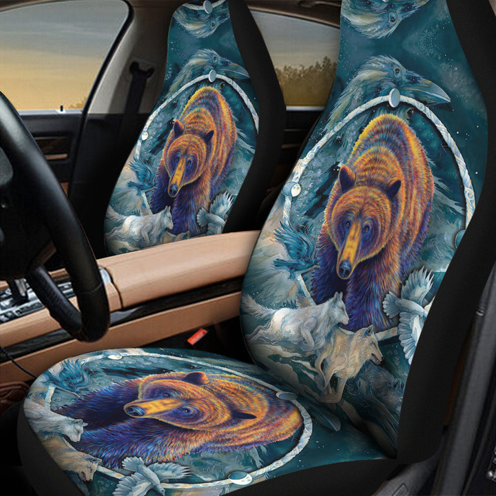 Orange And Purple Bear Dream Catcher Art Design Native Indians Car Seat Covers