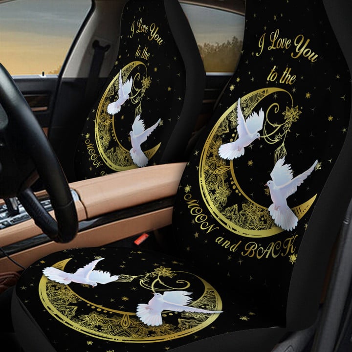 Pigeon I Love You To The Moon And Back Golden Mandala Pattern Car Seat Covers