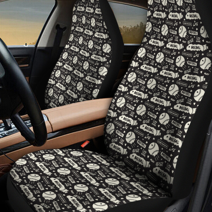 Baseball Many Pattern In Beige And Black Background Car Seat Cover