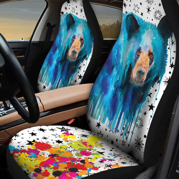 Bear And Stars Colorful In White Background Car Seat Cover