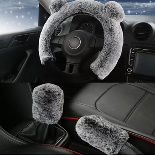 Bear Fluffy Soft Winter Plush Fur Car Steering Wheel Cover