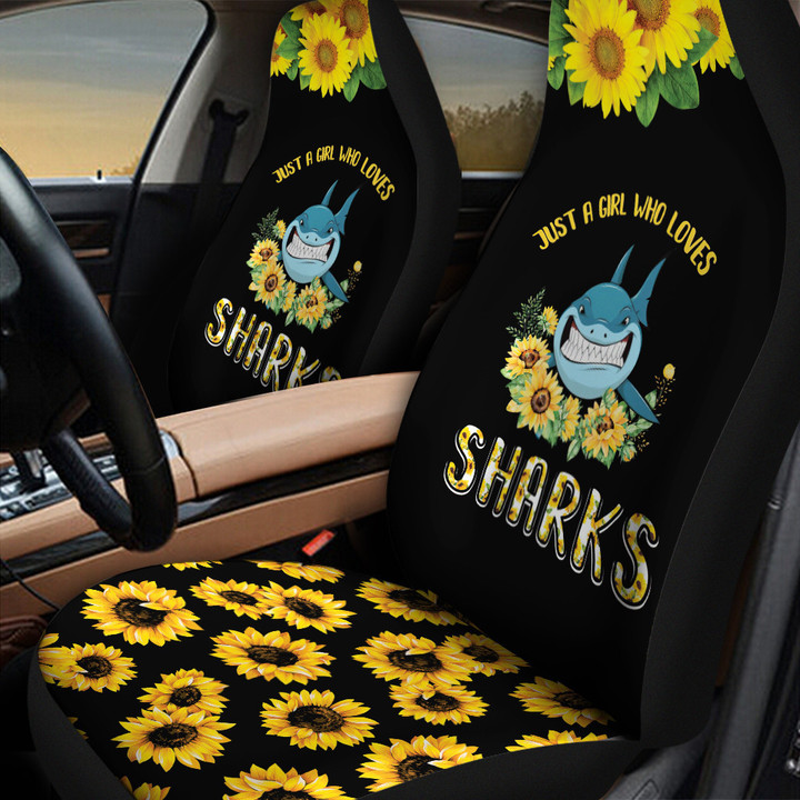 Shark Sunflowers In Black And Yellow Car Seat Cover