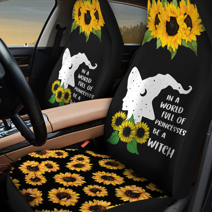 Witch And Sunflowers In Black Background Car Seat Cover
