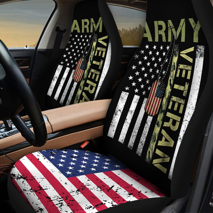 Us Army Veteran Stars And Stripes Pattern In Black Car Seat Cover
