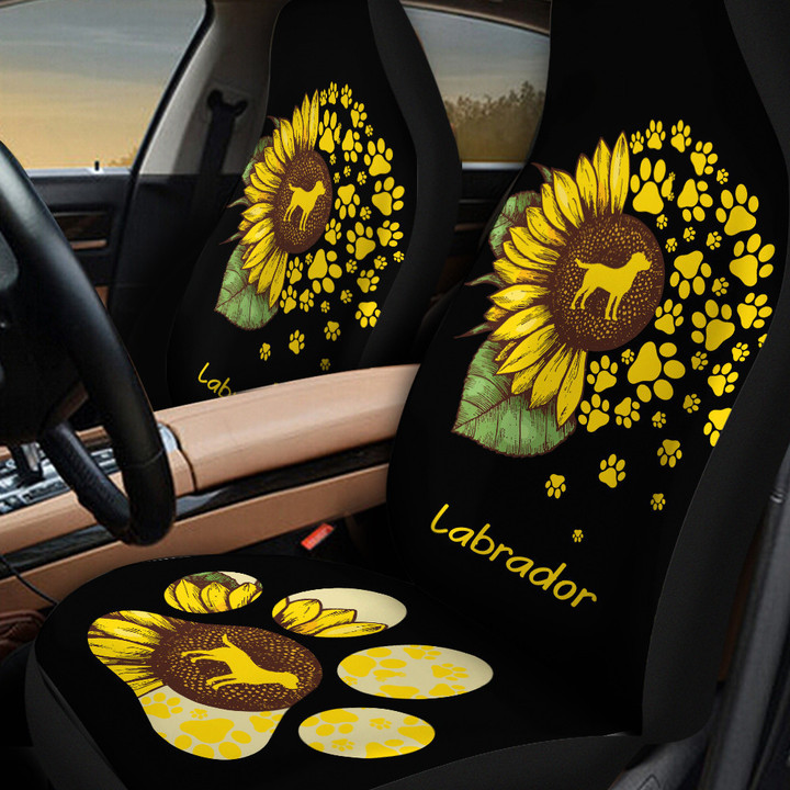 Labrador Sunflower In Black And Yellow Background Car Seat Cover