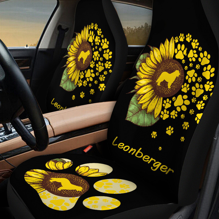 Leonberger Sunflower In Black And Yellow Background Car Seat Cover