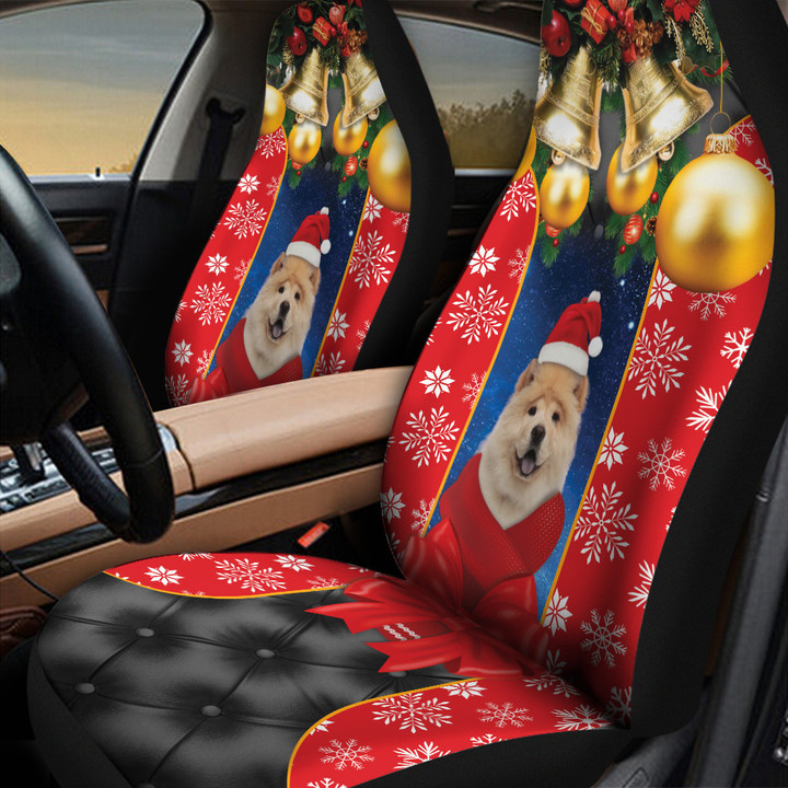 Chow Chow With Bauble Ornaments In Red Background Car Seat Cover