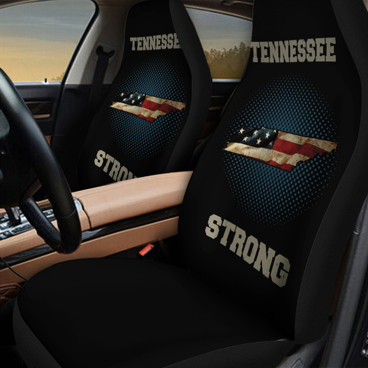 Tennessee Strong American Flag Pattern In Navy Blue And Black Car Seat Cover